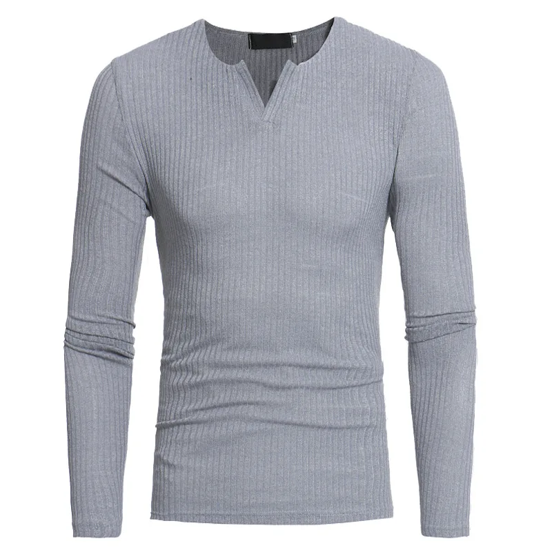 

Solid Color Sweater Men Casual Little V-Neck Pullover Shirt Winter Autumn Slim Fit Long Sleeve Knitted Soft Cotton Pull Homme