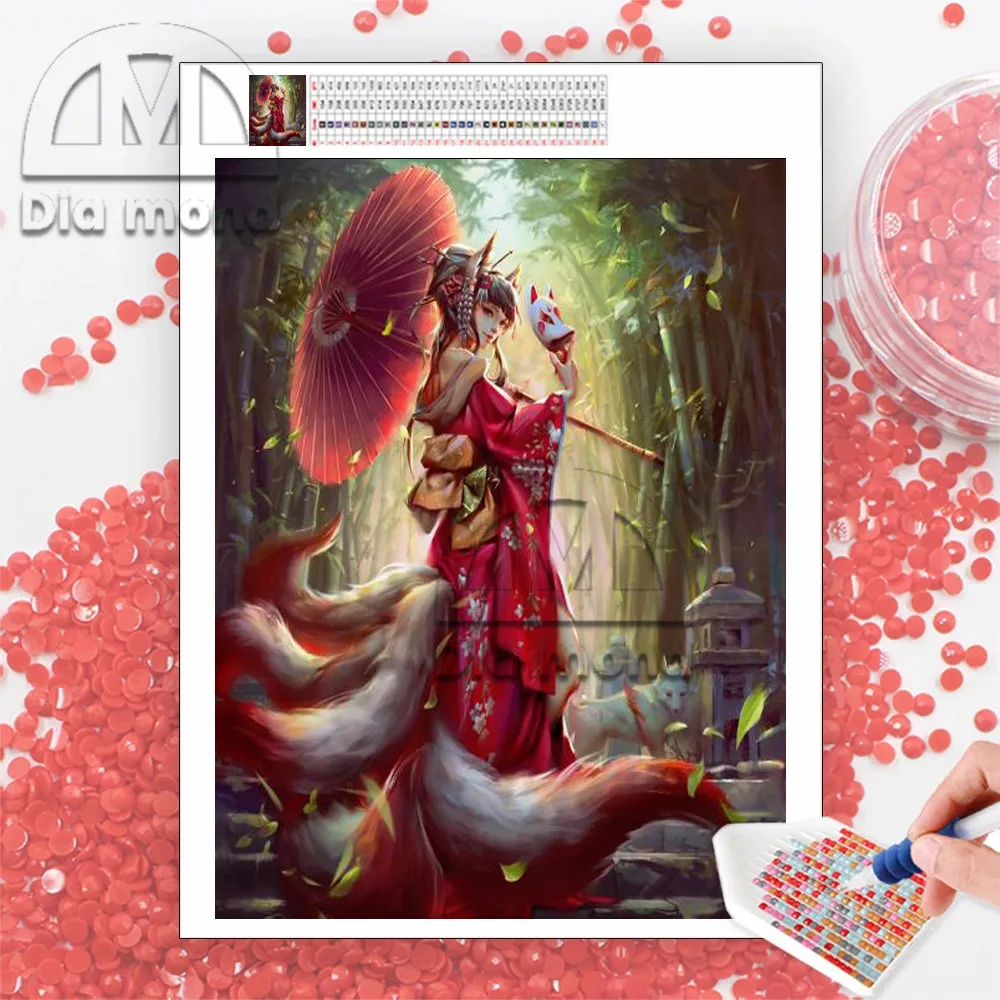

Sexy Girl Anime Diamond Embroidery Cartoon Diy Diamond Painting Nine Tailed Fox Girl Portrait Mosaic Art Cross Stitch Home Decor