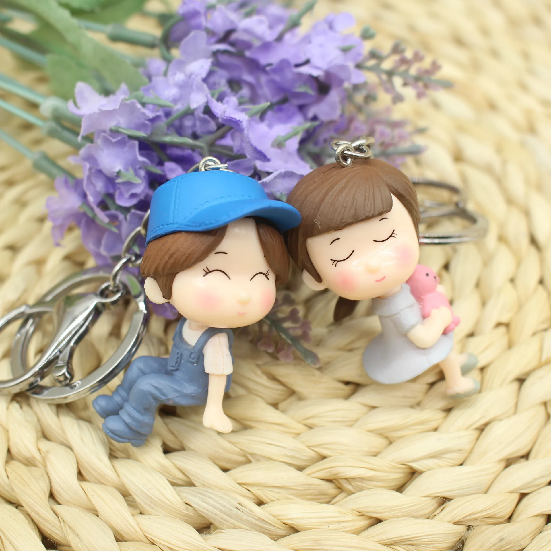 Lovely Cartoon Doll Couple Key Button Men and Women a pair of Car Hanging Bag Accessories Creative Gift Cute Keychain Boy Girl | Украшения