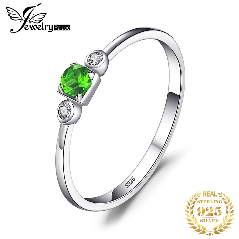 

JewelryPalace Genuine White Topaz Green Diopside 925 Sterling Silver 3 Stoen Ring for Women Fashion Gemstone Jewelry Party Gift