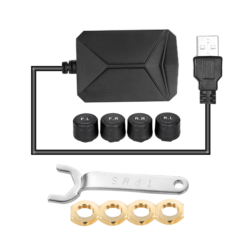 Tire Pressure Monitoring System USB TPMS For Android Navigation 4 External Sensor Real-time Display Tires Temperature | Инструменты