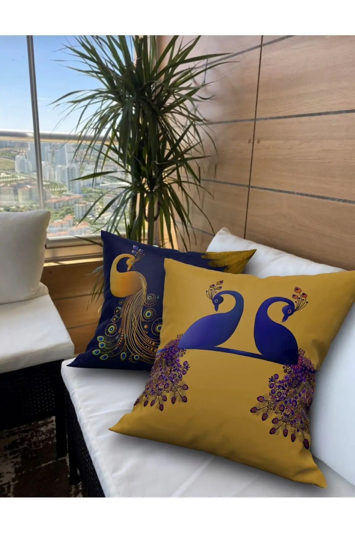 

2'li Peacock Print Velvet Fabric Decorative Pillow decorate Case-Double-Sided Printing Cotton 43 x Gold Pillow