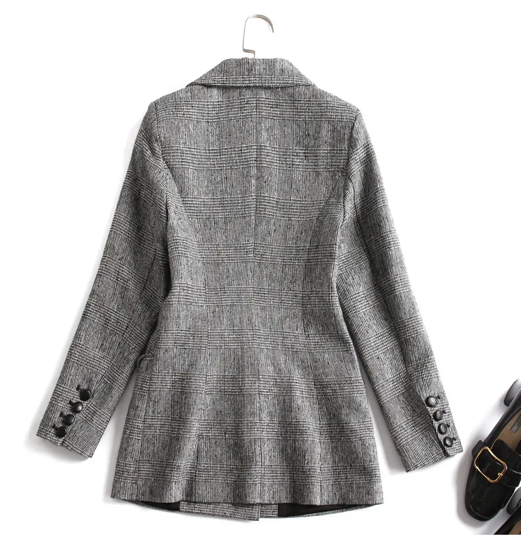 Женский шерстяной Блейзер элегантный двубортный блейзер в клетку Женская