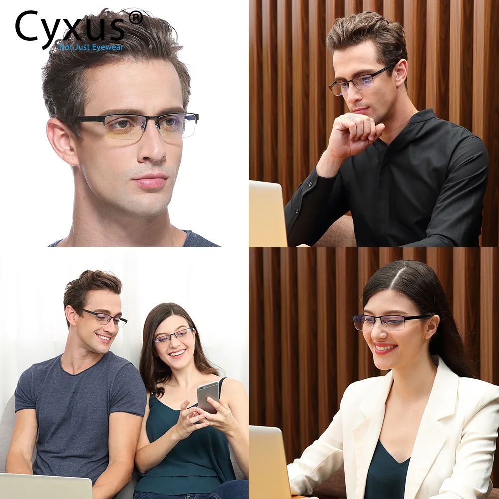 Cyxus металлический синий светильник, блокирующие очки для компьютерных игр, для защиты глаз, полуоправы, очки для чтения для мужчин/женщин 8001