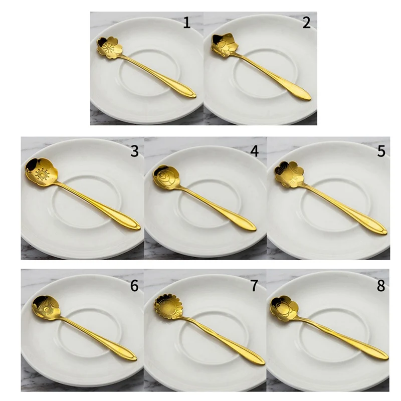 

1 PC Cherry Blossoms Spoon Stainless Steel Tea Coffee Spoon Teaspoons Ice Cream Sugar Flatware Gold Kitchen Tableware