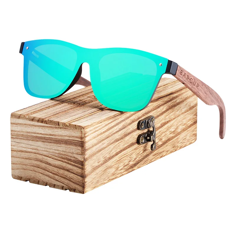 Green Polarized BARCUR поляризационные черные солнцезащитные очки из орехового дерева Мужские квадратные женские солнцезащитные очки UV400 Oculos Gafas Oculos de sol masculino - Цвет линз: Green Polarized
