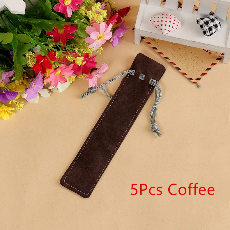 5Pcs Coffee 5 шт. фонтан шариковый бархатный для ручки Чехол Держатель одна Сумочка для ручек и карандашей чехол с веревкой - Цвет: 5Pcs Coffee