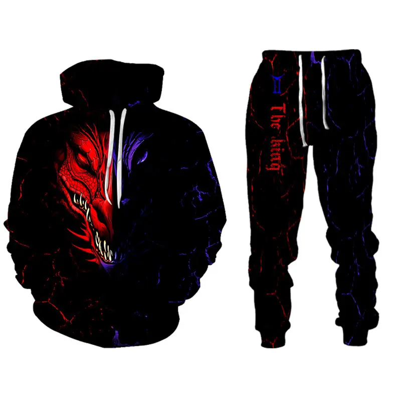 

3D Dragon Printed Men's Clothing Casual Hoodie Pants Sets Colorful Sweatshirts Cool Women's Tracksuit Harajuku Mens Clothes