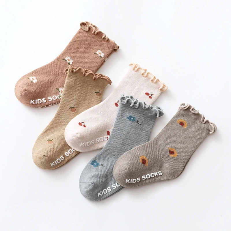 

0-5 Years Toddlers Girls Frilly Socks Soft Cotton Baby Ankle Sock Flower Pattern Children Socks Anti Slip Infant Floor Sock