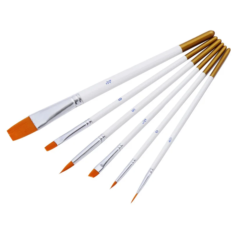 

Hot sell makeup brush 6 nylon white pole hanging gold tail watercolor pen set with hook paint brush pen