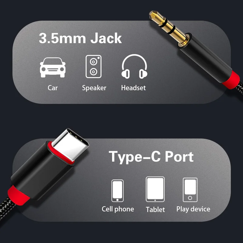 Аудиокабель FONKEN с разъемом USB Type C на 3 5 мм AUX аудиокабель автомобильный