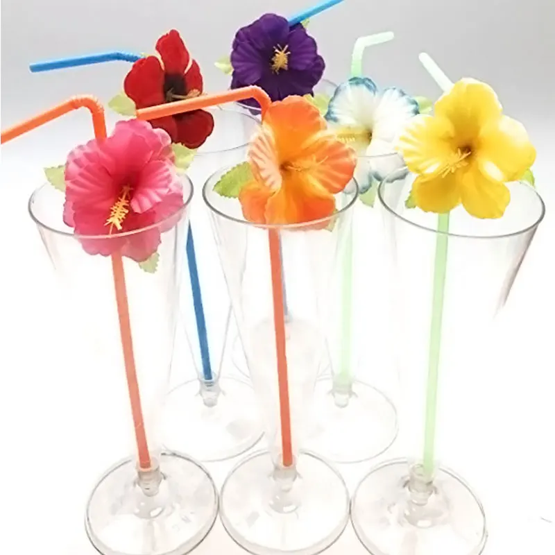 

24Pcs Disposable Drinking Straws Delicate Plastic Flowers Decor Flexible Drinking Straws Beach Party Table Decor Party Decors