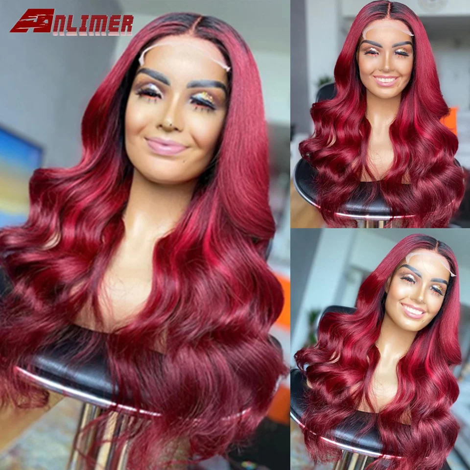 

99J Ombre PrePlucked Full 360 Lace Frontal Human Hair Wigs With Baby Hair Burgundy Body Wave Brazilian Red 13x6 Lace Front Wig