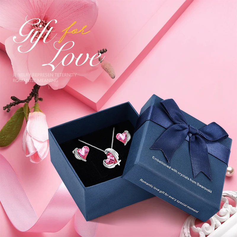Rhodium plus box CDE женский ювелирный набор украшен кристаллами из ожерелье Сваровски серьги наборы розовое сердце ювелирные изделия подарок на день Святого Валентина - Цвет камня: Rhodium plus box