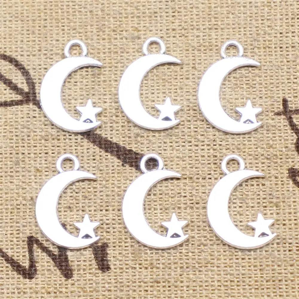 

Supplies For Jewelry Making 40pcs 17x11mm Antique Silver Color Moon Stars Charms