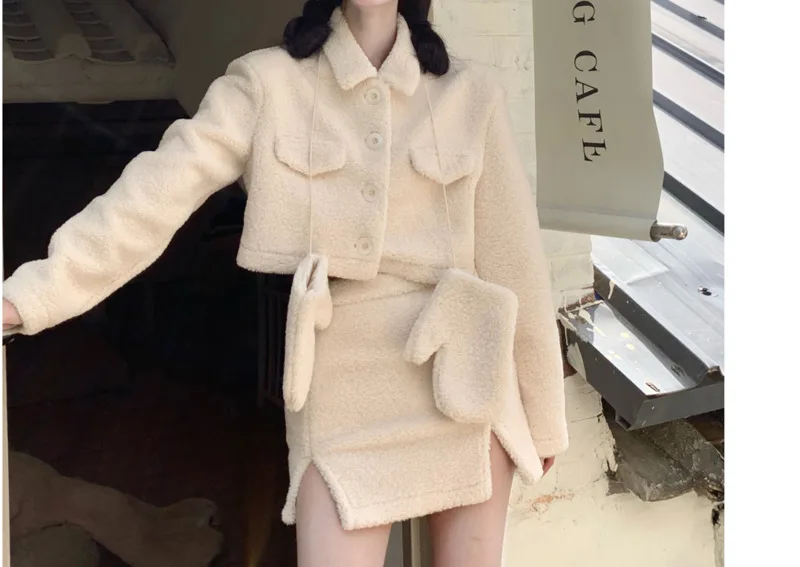 Короткое пальто из овечьей шерсти женская утепленная плюшевая куртка на осень и