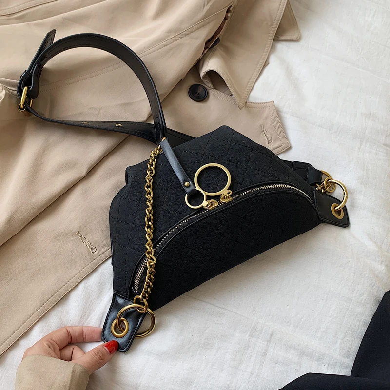 Осенняя забавная Женская поясная сумка DORANMI 2019 нагрудная в клетку со стразами на