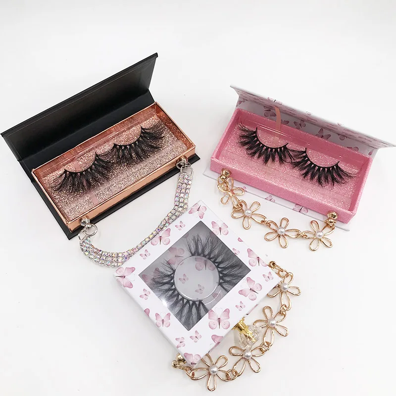 

Custom Mink Lashes Packaging Empty Butterfly Lash Box 25mm Mink Eye Lashes Case False Eyelashes Magnetic Box with Chain