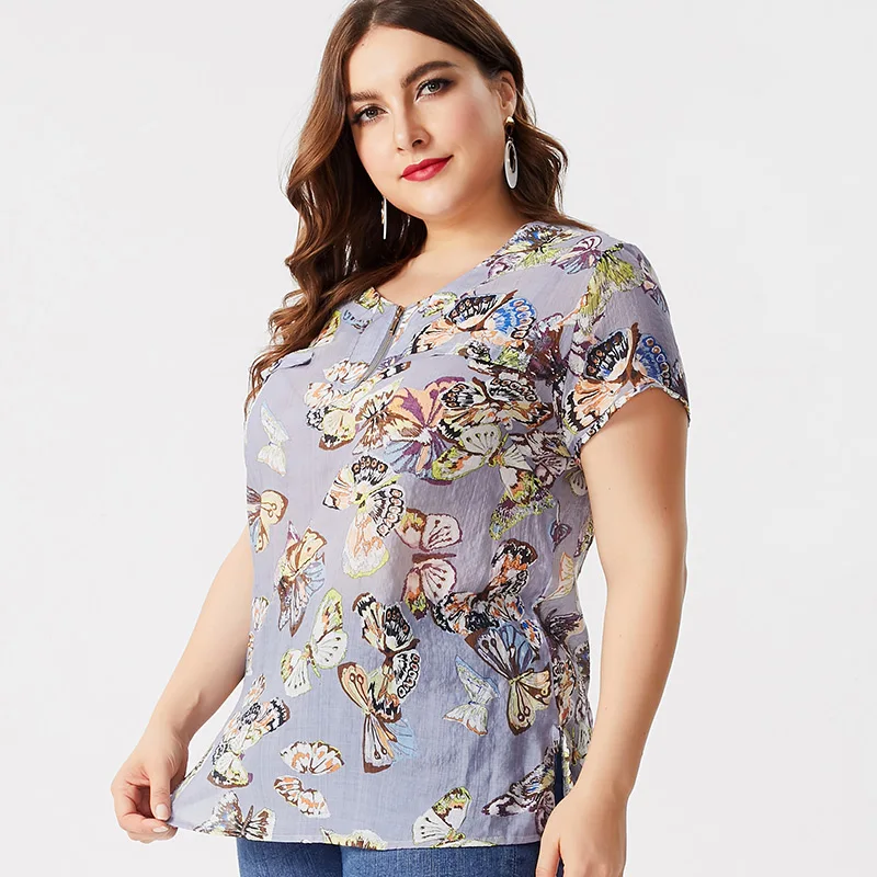2021 Summer mom clothes Short sleeve Printed Floral T-shirt fashion ladies Vintage elegant Plus Size Womens Tops