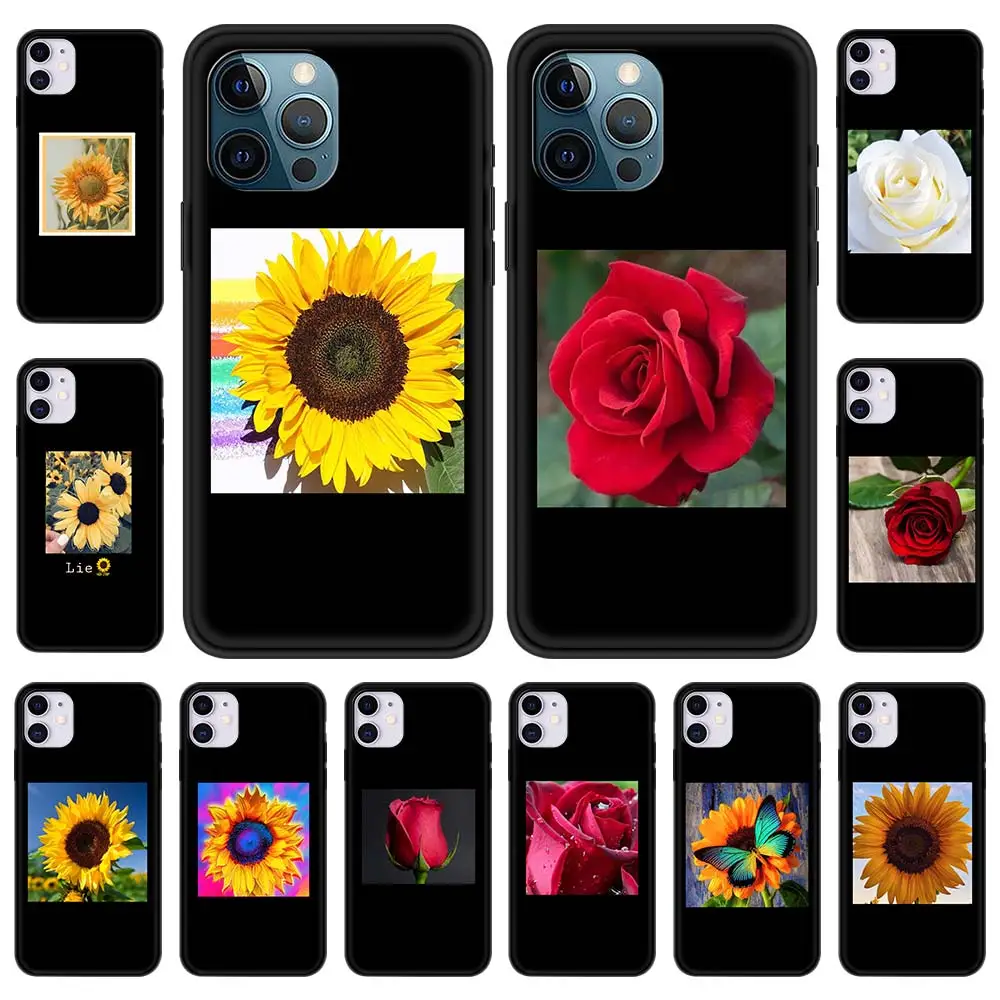 

Phone Case For iPhone 12 13 11 Pro MAX Cover For iPhone 12 13 Pro 7 8 Plus SE XS XR X Back Coque Sunflower rose flower Art