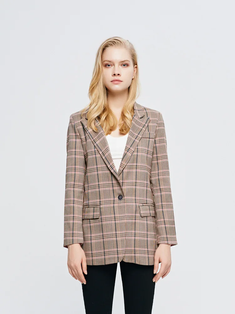 Autumn Winter New Women's Jacket Plaid Casual Lattice Long-Sleeved Straight Blazer Fashion Small Suit Female ZZZ154