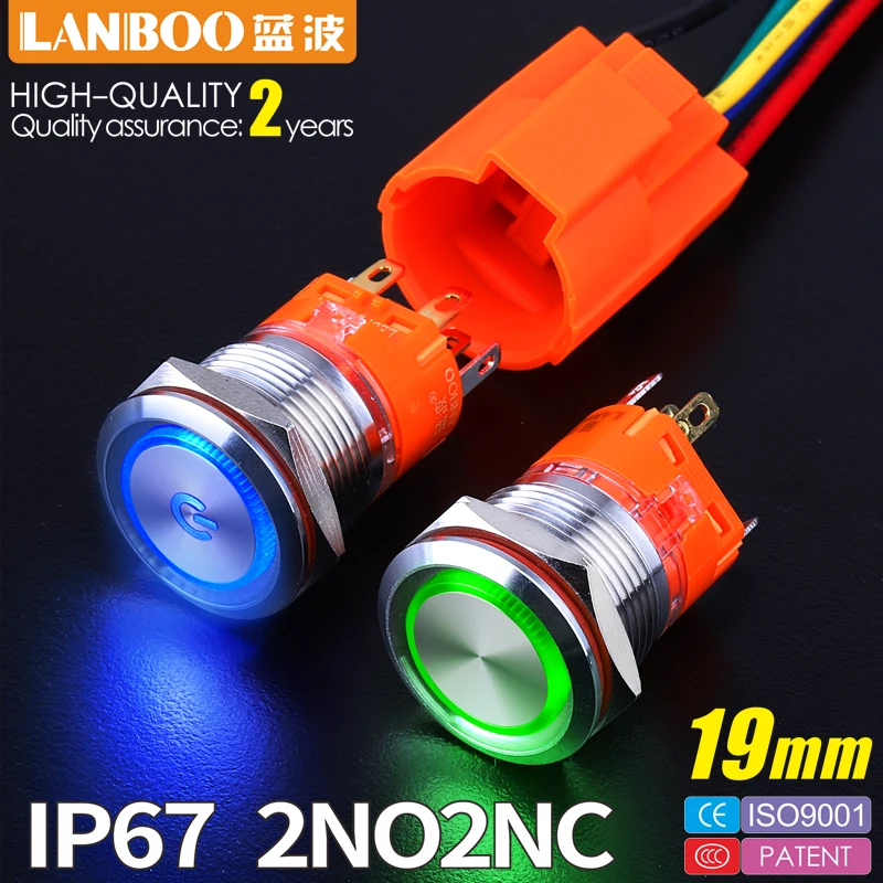 Продукт 19 мм 24V12V220V светодиодная подсветка из нержавеющей стали мгновенная защелка Антивандальная водонепроницаемый IP67 металлический кнопочный переключатель