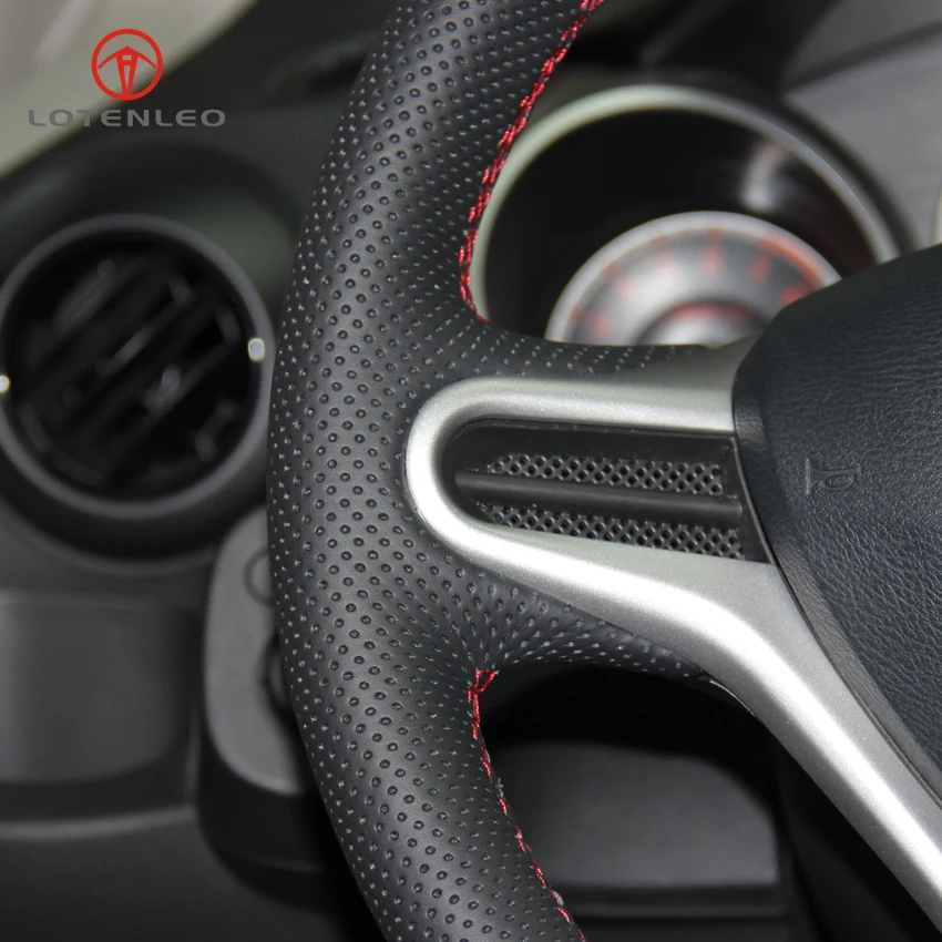 

LQTENLEO Black Genuine Leather DIY Hand Car Steering Wheel Cover for Honda Fit City 2009-2013 Jazz 2009-2013 Insight 2010-2014