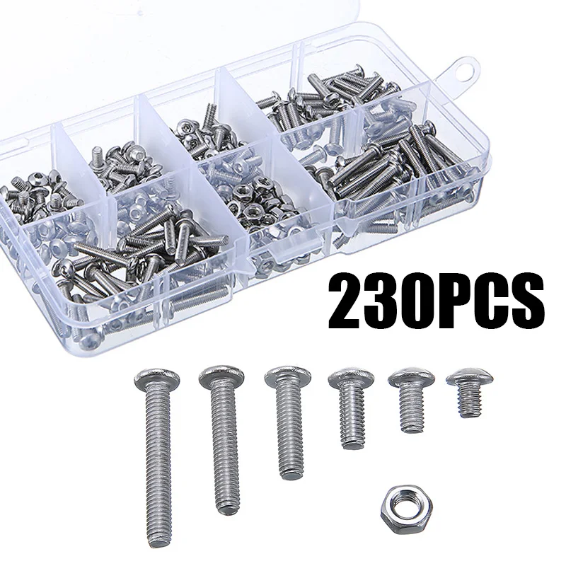

230PCS Stainless Steel Hex Socket Button Head Screws Bolts and Nuts Allen bolts Set M3 304 Accessories