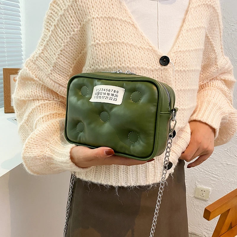 

Brand Winter Space Bag Design Down Small Square Bag Women's Chain Crossbody Bag Luxury PU Shoulder Bag Handbag and Purse Female