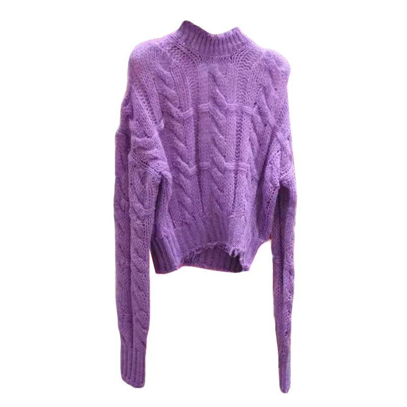 

2020 new half high neck linen pattern loose short sweater women autumn and winter knit sweater top trend