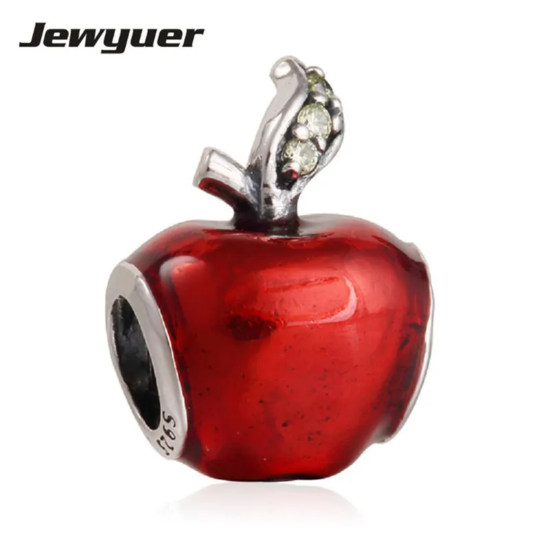 2015 New Apple charms with Red Enamel 925 Sterling Silver jewelry charm Fine Fit brand beads Bracelets DIY making | Украшения и