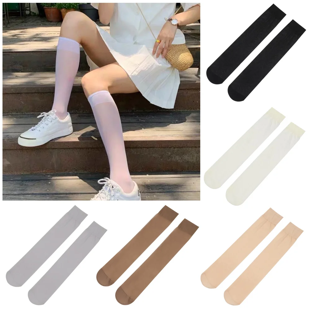 

New Transparent Socks Fashion Stockings Casual Elastic Cotton Over Calf High Socks Girls Womens Female High Quality Long Sock