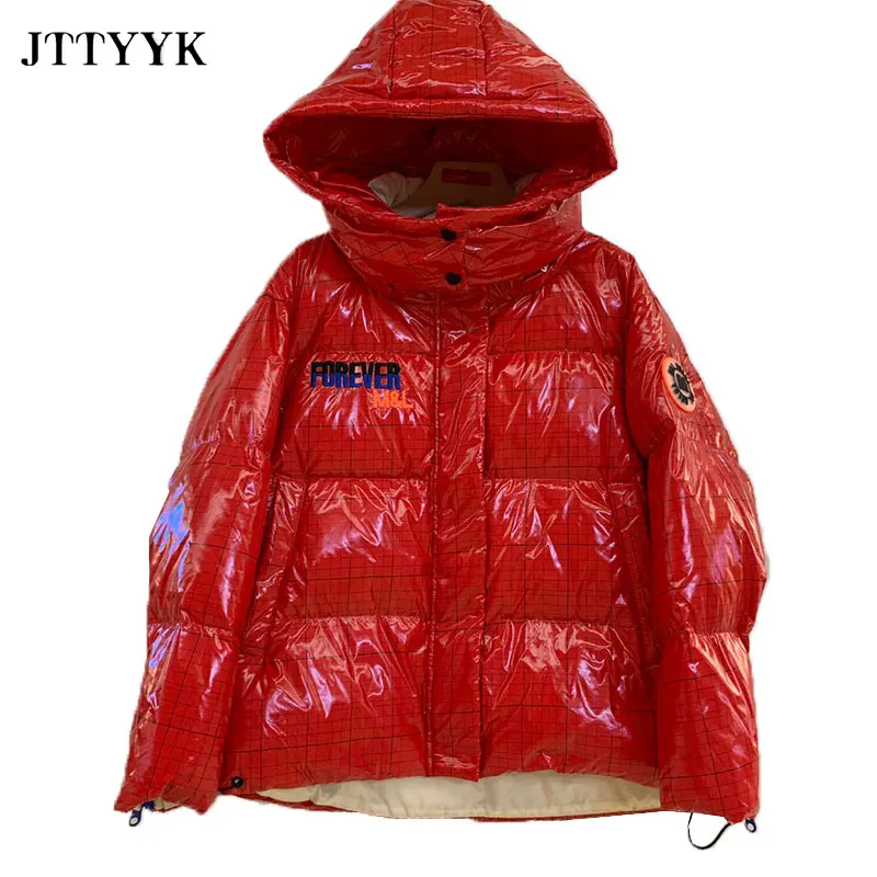 Korean Fashion White Duck Down Jacket Women 2022Hooded Feather Parka Winter Snow Coat Bright Casual Thick Short Puffer Jacket