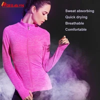 roegadyn workout sport jacket women running yoga jacket with zipper sportswear quick dry fitness tracksuit thumb jackets jogger