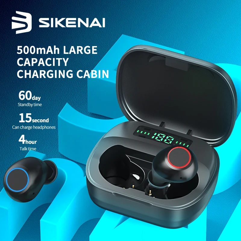 

Sikenai TWS 5.0 Bluetooth Earphone Wireless Headphone IPX4 Waterproof Stereoe Earbuds Micophone Headest Mini Sports earphone