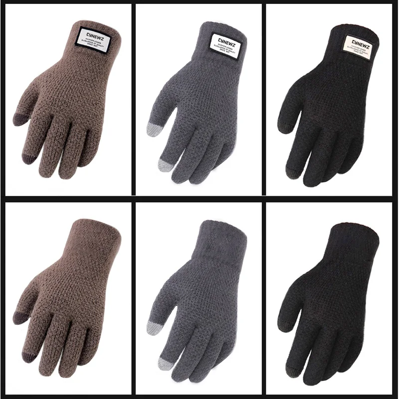 

Winter Autumn Men Knitted Gloves Touch Screen High Quality Male Thicken Warm Wool Cashmere Solid Gloves Men Mitten Business