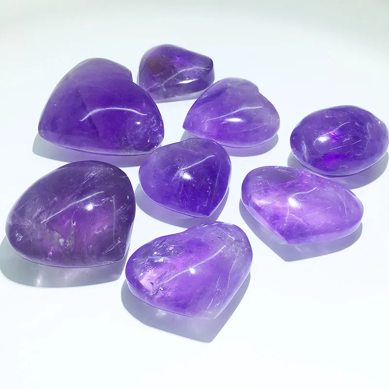 

4-6cm Heart Shaped Amethyst Carvings Polished Palm Stone Wedding Souvenirs Amethyst Crystal Heart Crafts for Wedding Gift WR