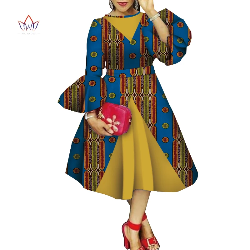 BRW осенние африканские платья для женщин Дашики с расклешенными рукавами