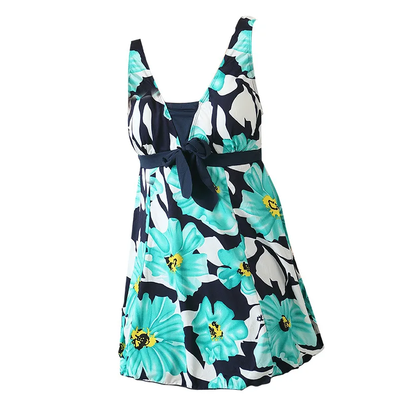 

Plus Size Swimwear 2021 Hot Selling One Piece Summer Beach Dress High Waist Printed Flower Waistband Swimsuit Women