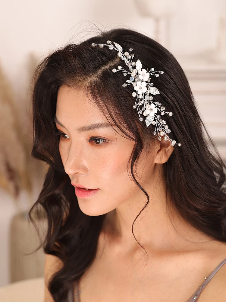 Модная Серебряная расческа для волос с цветком кристаллы стразы жемчуг Корея