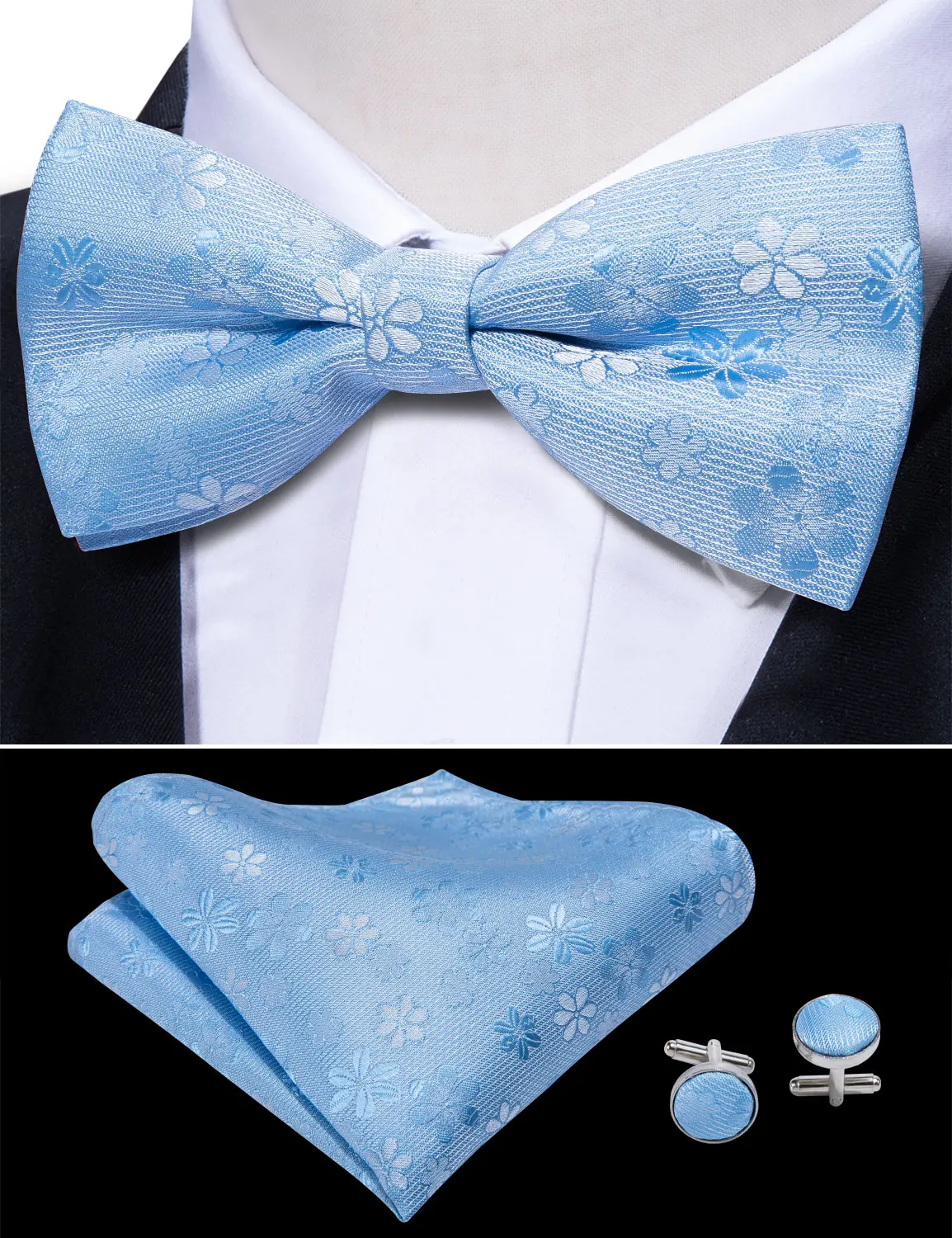 Модный Синий Шелковый мужской галстук бабочка цветочный Бант карманные