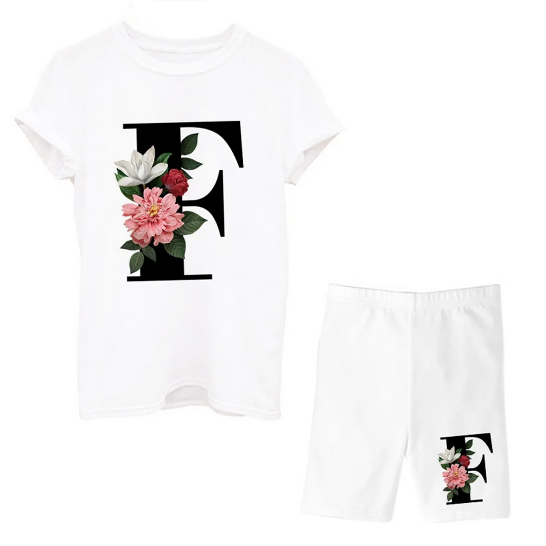 

Women Two Piec Set Letter T Shirts And Shorts Set Summer Short Sleeve O-neck Casual Joggers Biker Shorts Sexy Outfit For Woman