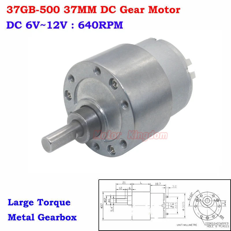 Микро 37 мм металлический Шестеренчатый Электродвигатель 6 В ~ 12 320 об/мин 640