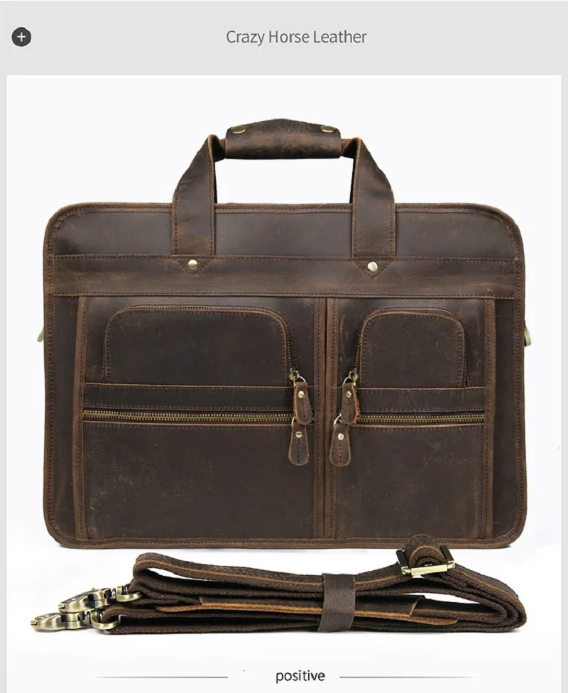 

J.M.D New Multi-Pocket Briefcase Retro Real Leather Handbag Crazy Horse Leather 17-inch Computer Business Bag