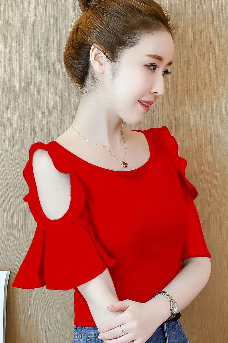 

Houthion New Summer Short Sleeve Women Blouse Round Neck Loose Comfortable Fashion Leisure Top Blouses Chiffon