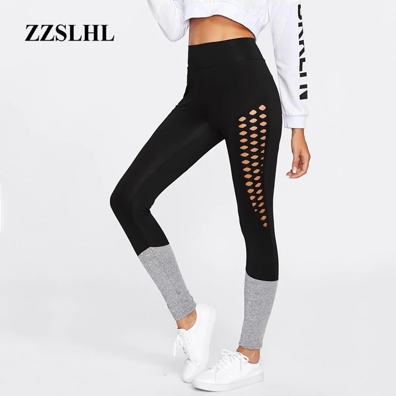 

CHRLEISURE Summer Black Leggings for Women Fitness Elastic Hole Leggings High Waist Ankle-Length Sexy Push Up Leggin Pants