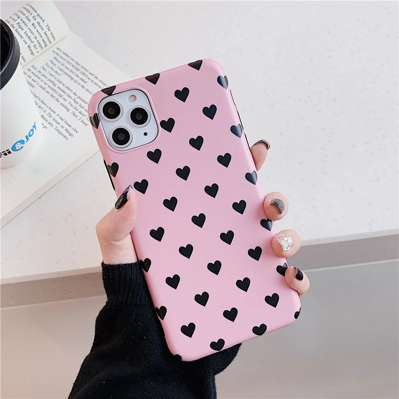 Розовые чехлы с сердечками для iphone 11 Pro 6 6s 8 7 plus xr x xs max матовый Силиконовый мягкий