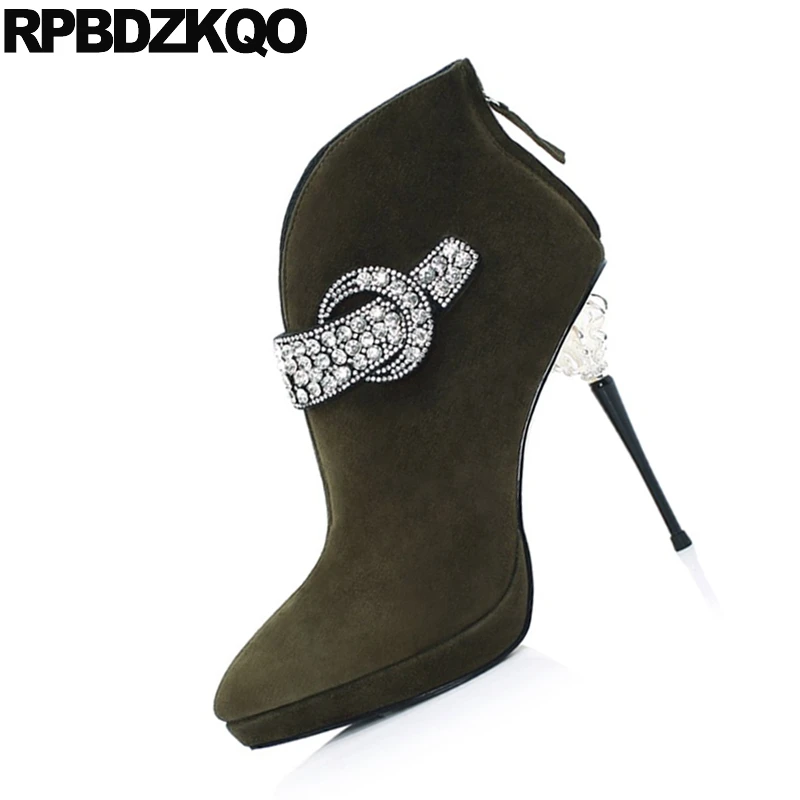 Женская свадебная обувь Сезон Зима 2021 зеленая с острым носком на высоком каблуке