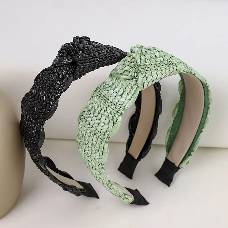 

2020 Bohemian Hairband Straw Weave Knotted Headband for Women Cross Handmade Hair Hoop Hairband Hair Accessories