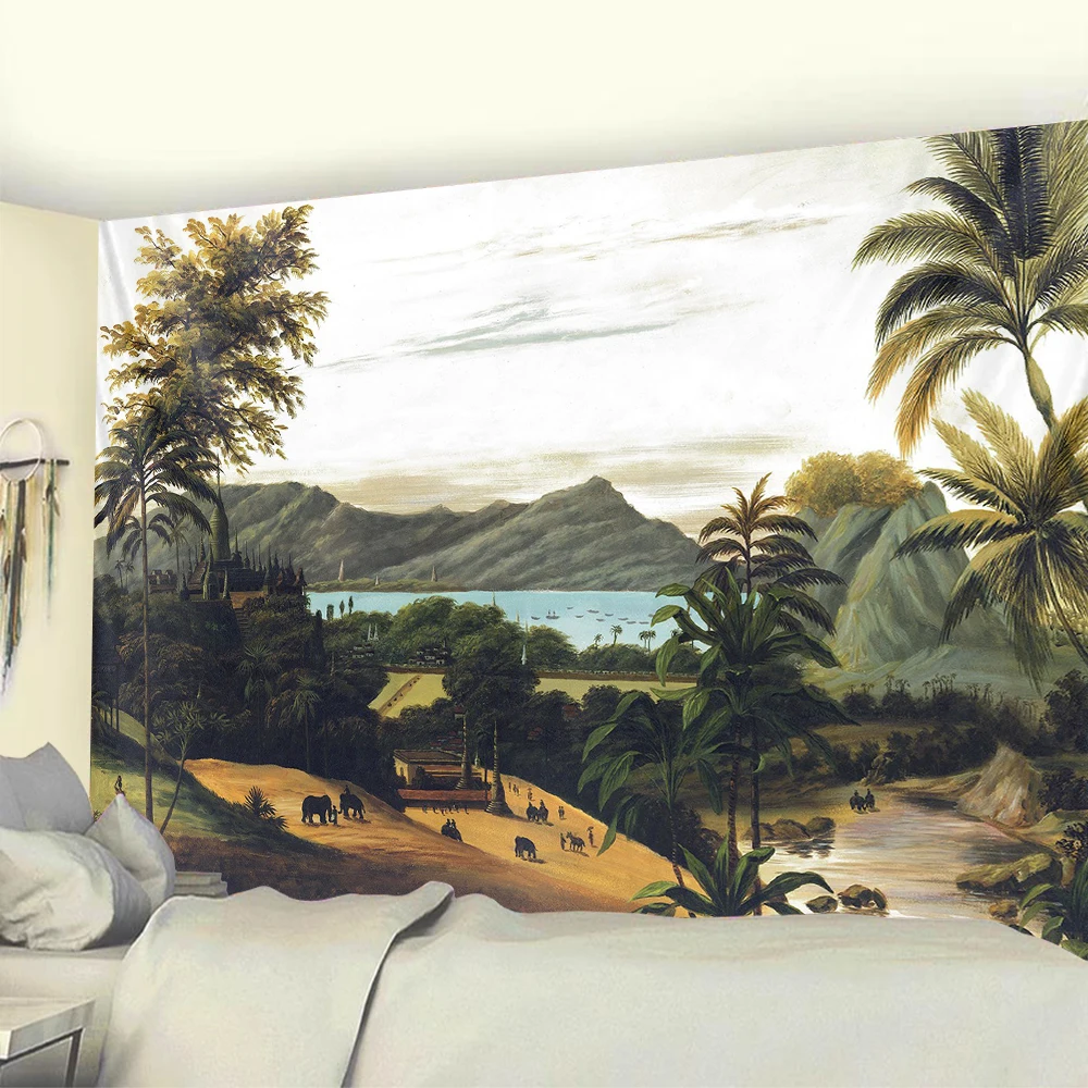 

Tropical plant tapestry wall hanging palm leaves flower pattern Bohemian tapestry home decoration bed sheet beach mat